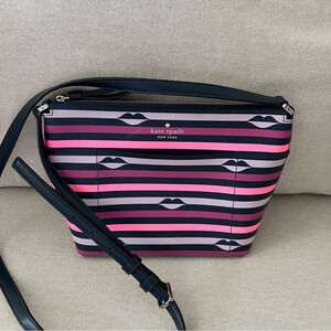Women’s Kate Spade New York Patrice Lip Print Pink Striped Crossbody Bag Purse